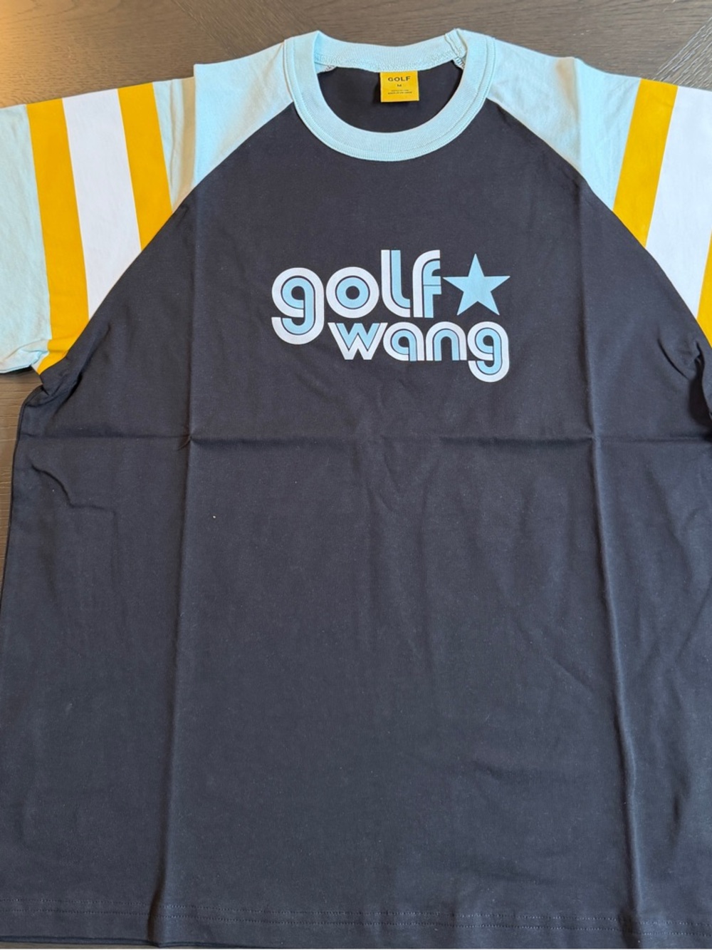 Golf Wang Star RaglanTee Black with Light Blue Collar and Yellow Striped Sleeves